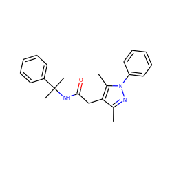 Cc1nn(-c2ccccc2)c(C)c1CC(=O)NC(C)(C)c1ccccc1 ZINC000049784624