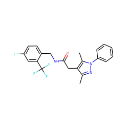 Cc1nn(-c2ccccc2)c(C)c1CC(=O)NCc1ccc(F)cc1C(F)(F)F ZINC000095565830