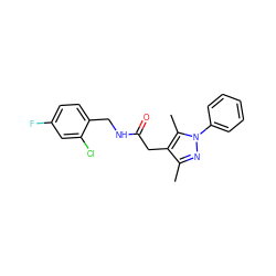 Cc1nn(-c2ccccc2)c(C)c1CC(=O)NCc1ccc(F)cc1Cl ZINC000049073260