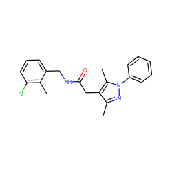 Cc1nn(-c2ccccc2)c(C)c1CC(=O)NCc1cccc(Cl)c1C ZINC000095566106