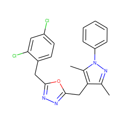 Cc1nn(-c2ccccc2)c(C)c1Cc1nnc(Cc2ccc(Cl)cc2Cl)o1 ZINC000049784625