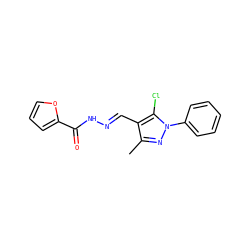 Cc1nn(-c2ccccc2)c(Cl)c1/C=N/NC(=O)c1ccco1 ZINC000000241926