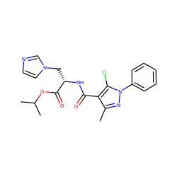 Cc1nn(-c2ccccc2)c(Cl)c1C(=O)N[C@@H](Cn1ccnc1)C(=O)OC(C)C ZINC000473081695