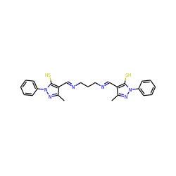 Cc1nn(-c2ccccc2)c(S)c1/C=N/CCC/N=C/c1c(C)nn(-c2ccccc2)c1S ZINC000101848895
