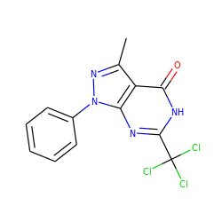 Cc1nn(-c2ccccc2)c2nc(C(Cl)(Cl)Cl)[nH]c(=O)c12 ZINC000018043267