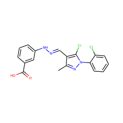 Cc1nn(-c2ccccc2Cl)c(Cl)c1/C=N/Nc1cccc(C(=O)O)c1 ZINC000005163325