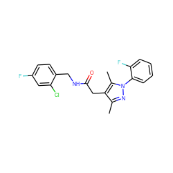 Cc1nn(-c2ccccc2F)c(C)c1CC(=O)NCc1ccc(F)cc1Cl ZINC000095565672