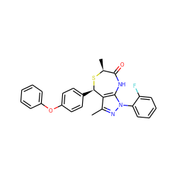 Cc1nn(-c2ccccc2F)c2c1[C@@H](c1ccc(Oc3ccccc3)cc1)S[C@@H](C)C(=O)N2 ZINC000084653160