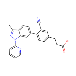 Cc1nn(-c2ccccn2)c2cc(-c3ccc(CCC(=O)O)cc3C#N)ccc12 ZINC001772587639