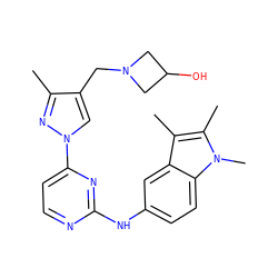 Cc1nn(-c2ccnc(Nc3ccc4c(c3)c(C)c(C)n4C)n2)cc1CN1CC(O)C1 ZINC000205610762