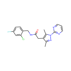 Cc1nn(-c2ncccn2)c(C)c1CC(=O)NCc1ccc(F)cc1Cl ZINC000049088410