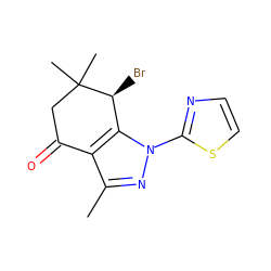 Cc1nn(-c2nccs2)c2c1C(=O)CC(C)(C)[C@H]2Br ZINC000061942797