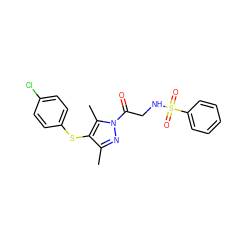 Cc1nn(C(=O)CNS(=O)(=O)c2ccccc2)c(C)c1Sc1ccc(Cl)cc1 ZINC000001471302