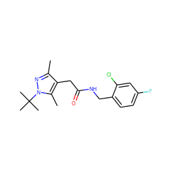 Cc1nn(C(C)(C)C)c(C)c1CC(=O)NCc1ccc(F)cc1Cl ZINC000095565102