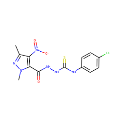 Cc1nn(C)c(C(=O)NNC(=S)Nc2ccc(Cl)cc2)c1[N+](=O)[O-] ZINC000008828973