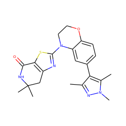 Cc1nn(C)c(C)c1-c1ccc2c(c1)N(c1nc3c(s1)C(=O)NC(C)(C)C3)CCO2 ZINC000040424546