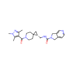 Cc1nn(C)c(C)c1C(=O)N1CCC2(CC1)C[C@@H]2CNC(=O)N1Cc2ccncc2C1 ZINC000225043071