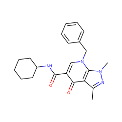 Cc1nn(C)c2c1c(=O)c(C(=O)NC1CCCCC1)cn2Cc1ccccc1 ZINC000095593406