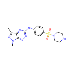 Cc1nn(C)c2nnc(Nc3ccc(S(=O)(=O)N4CCNCC4)cc3)nc12 ZINC000169310128