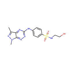 Cc1nn(C)c2nnc(Nc3ccc(S(=O)(=O)NCCO)cc3)nc12 ZINC000169310129