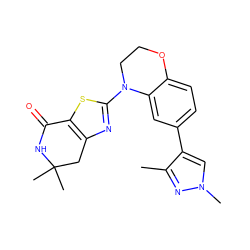 Cc1nn(C)cc1-c1ccc2c(c1)N(c1nc3c(s1)C(=O)NC(C)(C)C3)CCO2 ZINC000040975885