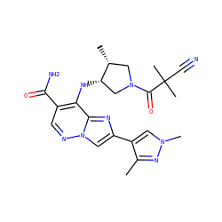 Cc1nn(C)cc1-c1cn2ncc(C(N)=O)c(N[C@H]3CN(C(=O)C(C)(C)C#N)C[C@H]3C)c2n1 ZINC001772642445