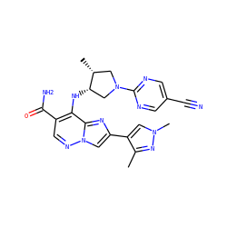 Cc1nn(C)cc1-c1cn2ncc(C(N)=O)c(N[C@H]3CN(c4ncc(C#N)cn4)C[C@H]3C)c2n1 ZINC001772643959