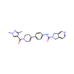 Cc1nn(C)cc1C(=O)N1CC=C(c2ccc(NC(=O)N3Cc4ccncc4C3)cc2)CC1 ZINC000167512243