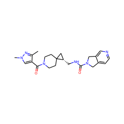 Cc1nn(C)cc1C(=O)N1CCC2(CC1)C[C@@H]2CNC(=O)N1Cc2ccncc2C1 ZINC001772584062