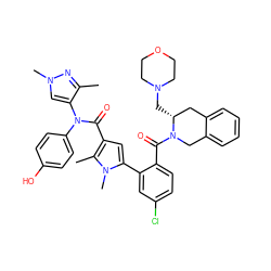 Cc1nn(C)cc1N(C(=O)c1cc(-c2cc(Cl)ccc2C(=O)N2Cc3ccccc3C[C@H]2CN2CCOCC2)n(C)c1C)c1ccc(O)cc1 ZINC000261173525