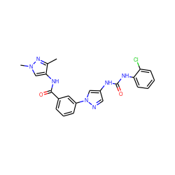 Cc1nn(C)cc1NC(=O)c1cccc(-n2cc(NC(=O)Nc3ccccc3Cl)cn2)c1 ZINC000299832023