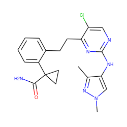 Cc1nn(C)cc1Nc1ncc(Cl)c(CCc2ccccc2C2(C(N)=O)CC2)n1 ZINC000211099160