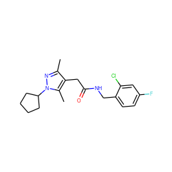 Cc1nn(C2CCCC2)c(C)c1CC(=O)NCc1ccc(F)cc1Cl ZINC000095565338