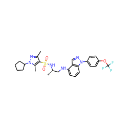 Cc1nn(C2CCCC2)c(C)c1S(=O)(=O)N[C@@H](C)CNc1cccc2c1cnn2-c1ccc(OC(F)(F)F)cc1 ZINC000137422046