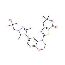 Cc1nn(CC(C)(C)O)c(C)c1-c1ccc2c(c1)N(c1nc3c(s1)C(=O)NC(C)(C)C3)CCO2 ZINC000040976312