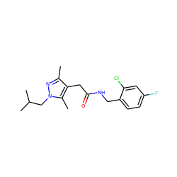 Cc1nn(CC(C)C)c(C)c1CC(=O)NCc1ccc(F)cc1Cl ZINC000095565462