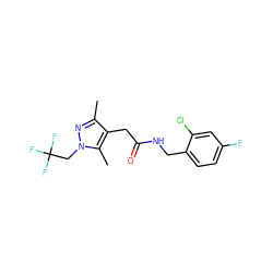 Cc1nn(CC(F)(F)F)c(C)c1CC(=O)NCc1ccc(F)cc1Cl ZINC000095565442