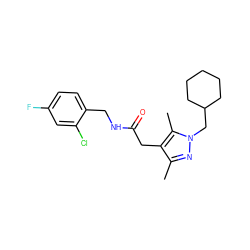 Cc1nn(CC2CCCCC2)c(C)c1CC(=O)NCc1ccc(F)cc1Cl ZINC000095565700