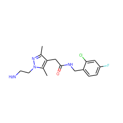 Cc1nn(CCN)c(C)c1CC(=O)NCc1ccc(F)cc1Cl ZINC000095565875