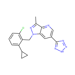 Cc1nn(Cc2c(Cl)cccc2C2CC2)c2cc(-c3nn[nH]n3)cnc12 ZINC000203424053