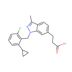 Cc1nn(Cc2c(Cl)cccc2C2CC2)c2cc(CCC(=O)O)ccc12 ZINC000203701777