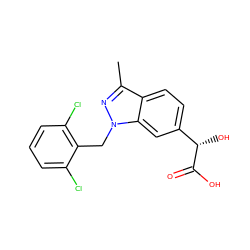 Cc1nn(Cc2c(Cl)cccc2Cl)c2cc([C@H](O)C(=O)O)ccc12 ZINC000205661652