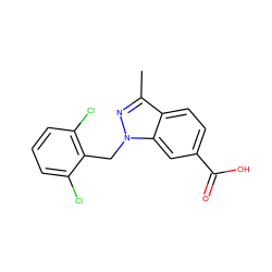 Cc1nn(Cc2c(Cl)cccc2Cl)c2cc(C(=O)O)ccc12 ZINC000203702194