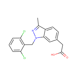 Cc1nn(Cc2c(Cl)cccc2Cl)c2cc(CC(=O)O)ccc12 ZINC000203424002