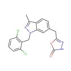 Cc1nn(Cc2c(Cl)cccc2Cl)c2cc(Cc3n[nH]c(=O)o3)ccc12 ZINC000205664540