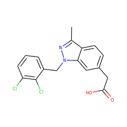 Cc1nn(Cc2cccc(Cl)c2Cl)c2cc(CC(=O)O)ccc12 ZINC000205665861