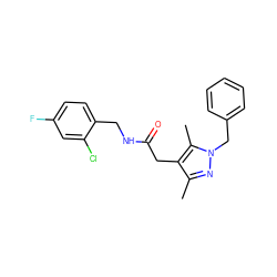 Cc1nn(Cc2ccccc2)c(C)c1CC(=O)NCc1ccc(F)cc1Cl ZINC000049783654