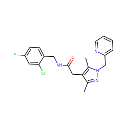 Cc1nn(Cc2ccccn2)c(C)c1CC(=O)NCc1ccc(F)cc1Cl ZINC000095565479