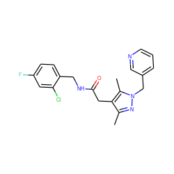 Cc1nn(Cc2cccnc2)c(C)c1CC(=O)NCc1ccc(F)cc1Cl ZINC000049115322