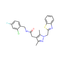 Cc1nn(Cc2nc3ccccc3s2)c(C)c1CC(=O)NCc1ccc(F)cc1Cl ZINC000095565047